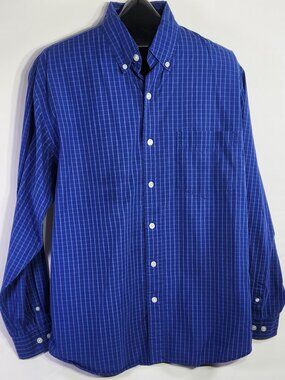Eddie Bauer Men's Size Large Blue Plaid Long Sleeve Button Up Shirt